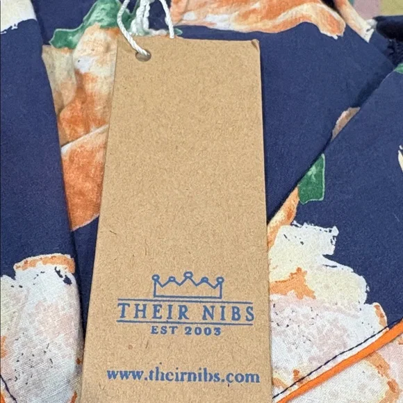 ANTHROPOLOGIE Their Nibs Pajama Set Women XL Blue & Orange Citrus Print NEW